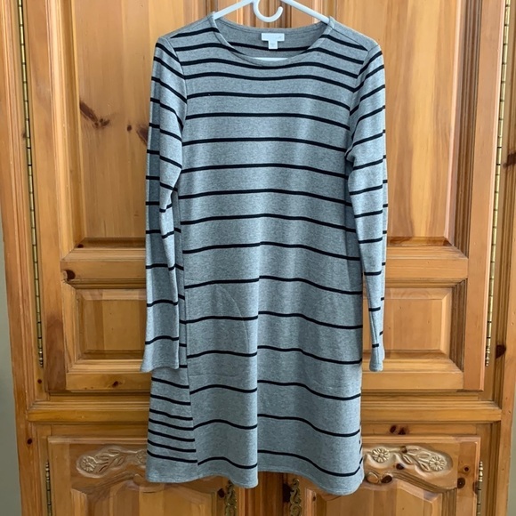 J Jill Gray And Black Striped A-line Dress - Picture 2 of 8